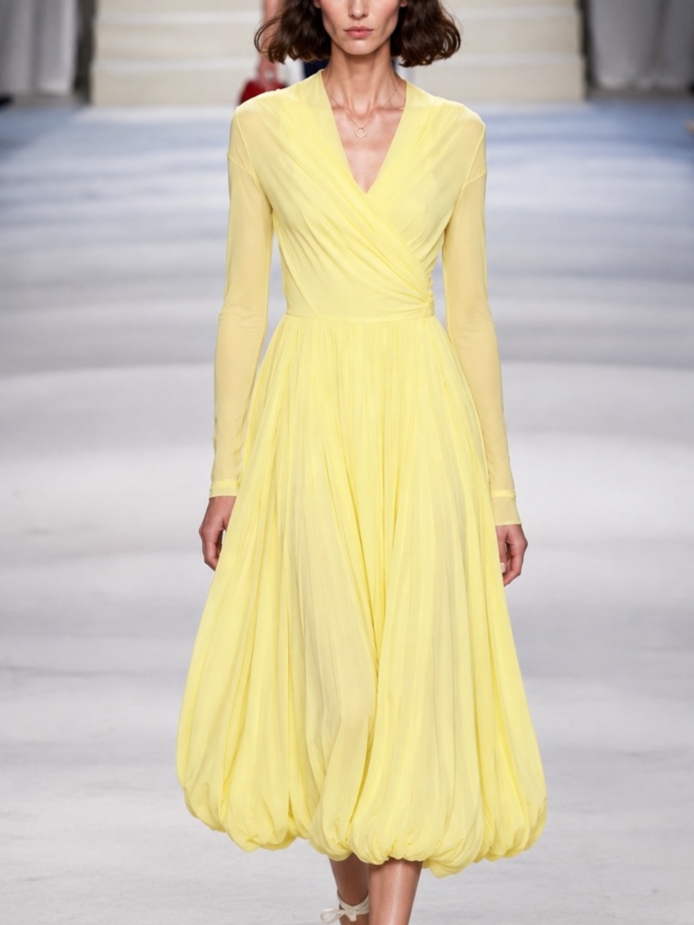 Philosophy di Lorenzo Serafini Yellow Runway Bubble Hem Midi Dress Butter Yellow